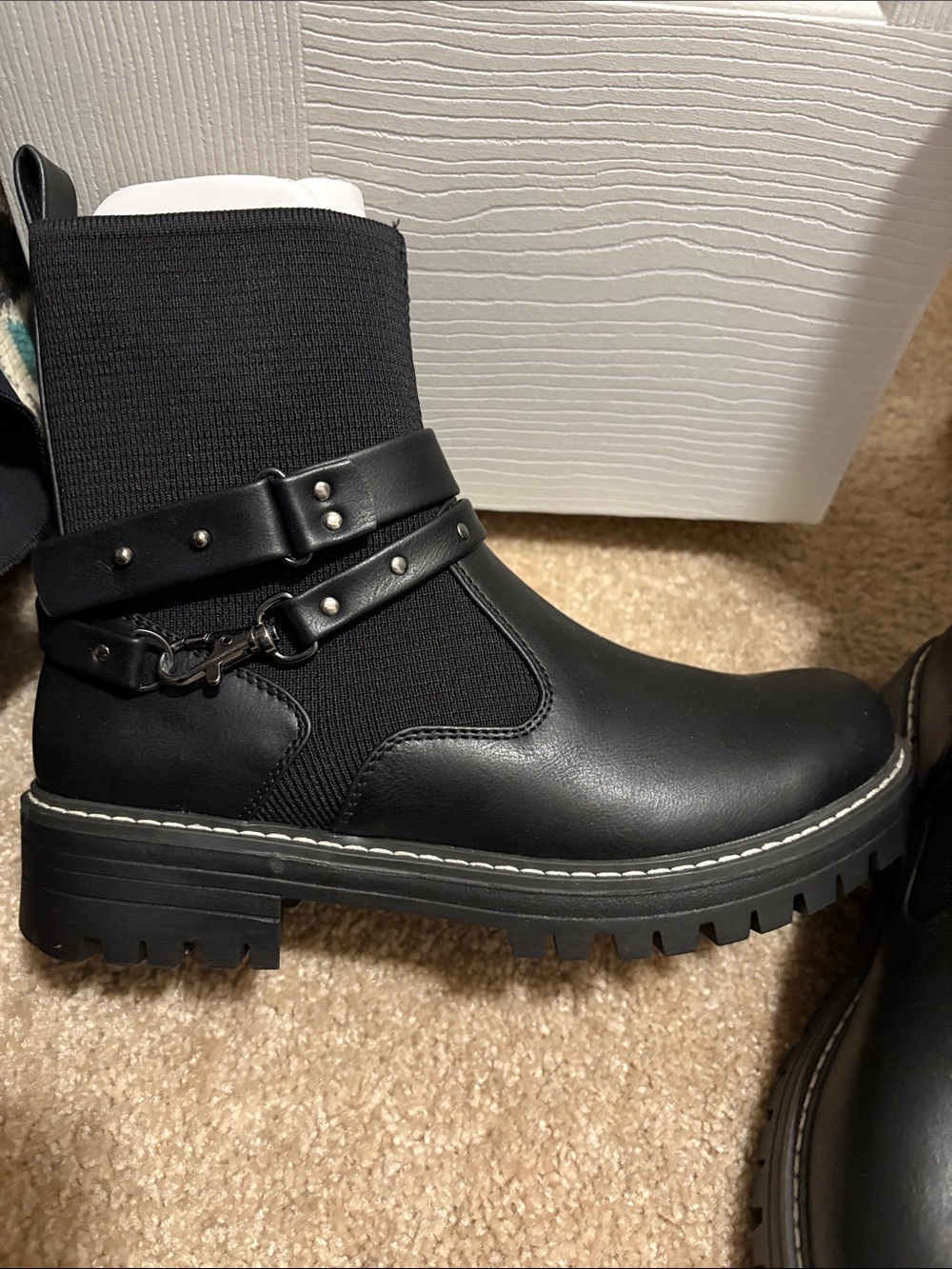 SO Black Women's Ankle Booties with Strap & Lug Sole